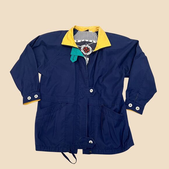 1990s small nautical jacket by Braefair Sport, womens blue & teal pea coat - Picture 7 of 10